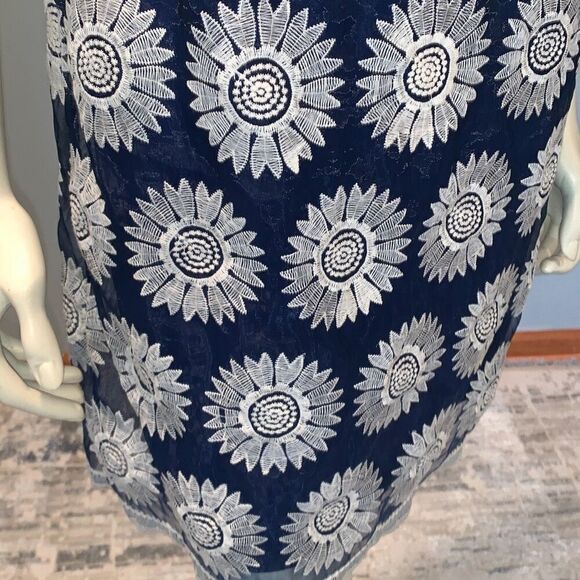Betsey Johnson Sheer Layered Floral Crochet A-Line Dress Navy Size - Picture 4 of 16